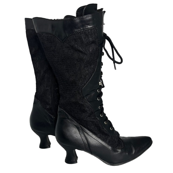 Ellie Shoes - Ellie Rebecca Boot Black Lace Up 10 Spool Heel Witchy Whimsigoth Dark Romantic